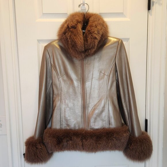 Leather and Fox Fur Trim Coat (Tag in coat says M, fits like an XS)